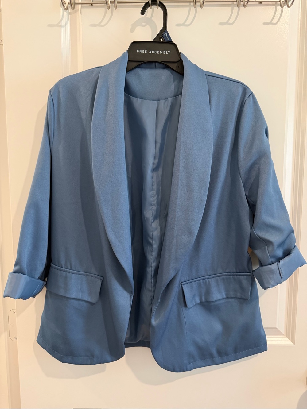 Amazon Light Blue Open-Front Shawl Collar Blazer